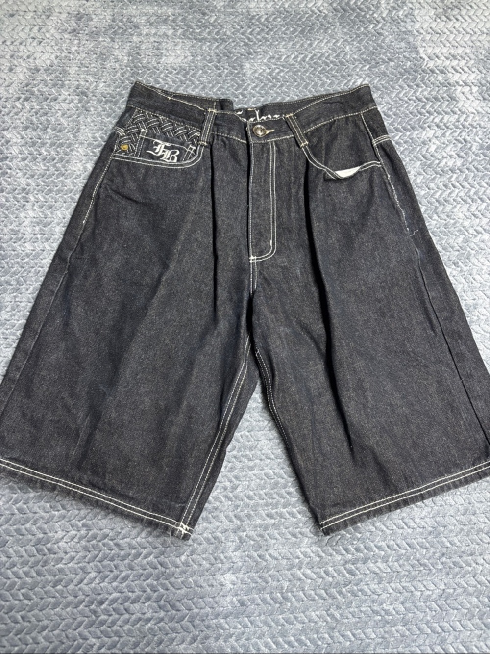 FUBU Black Denim Jean Shorts with Contrast Stitching